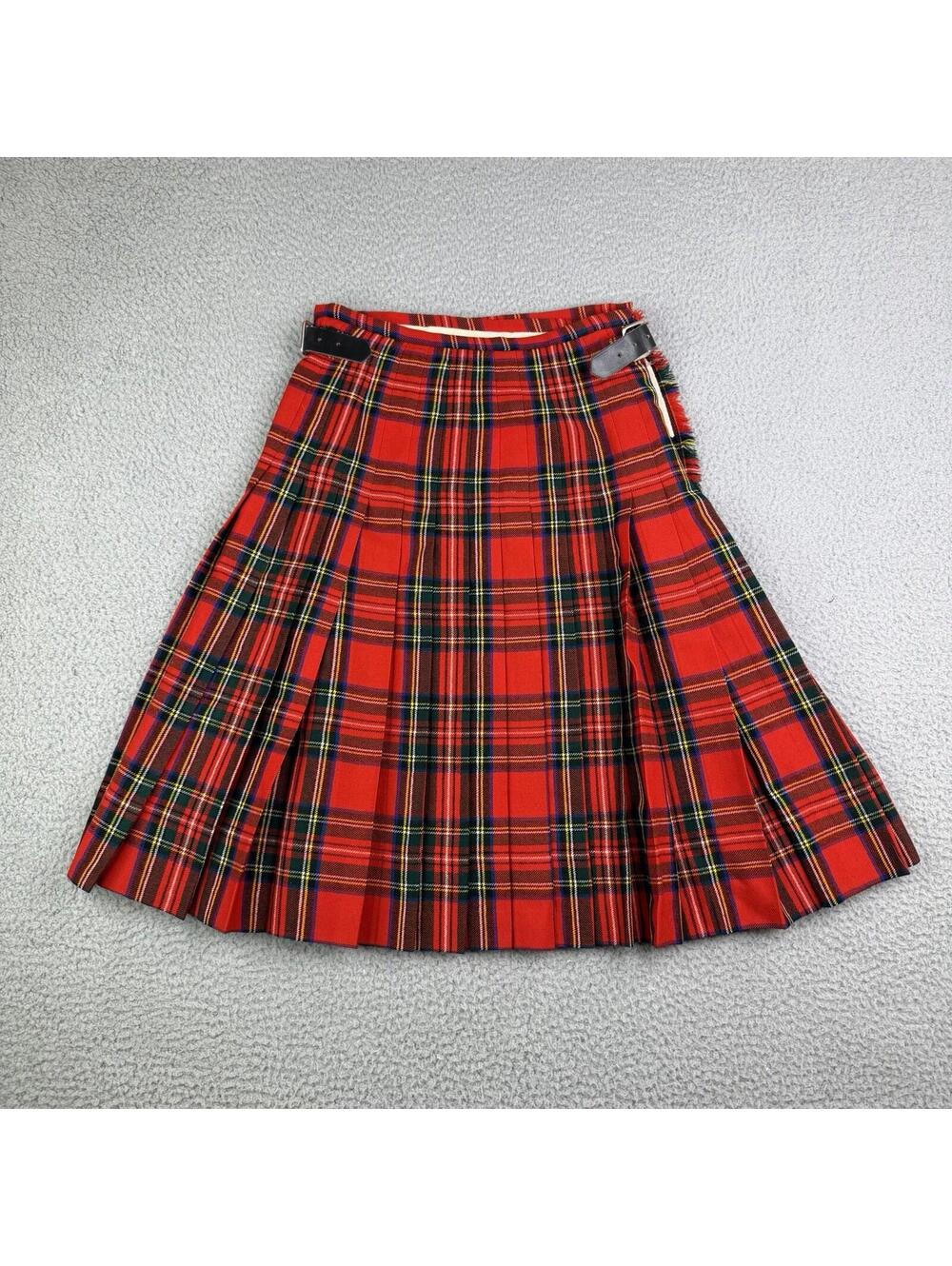 Scotch House Red Tartan Plaid Wool Kilt Skirt UK 10 US 10 Made in Scotland